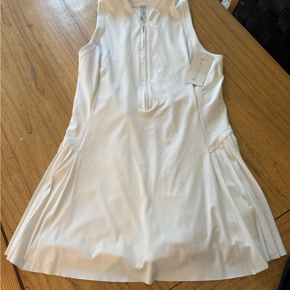 NWT Athleta White Sleeveless Dress with Pleated Skirt